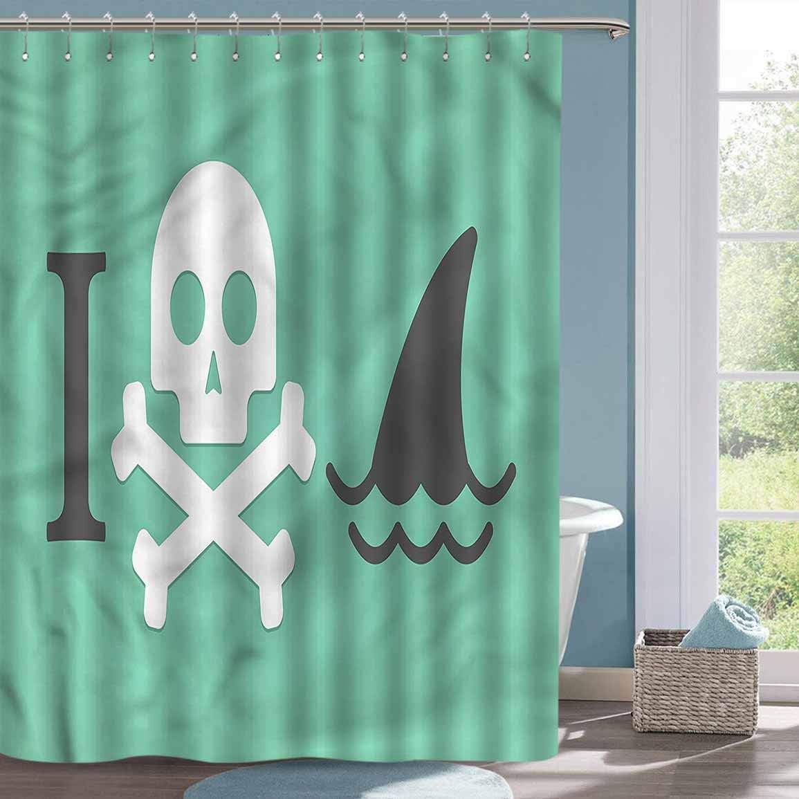 Extra Wide Shower Curtain Shark Skull Shark Marine Quote Funny Shower Curtain W72 xL84