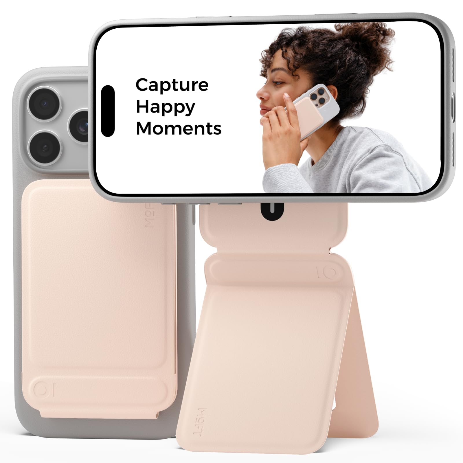 MOFT Phone Tripod Stand Selfie Stick for iPhone, Multi-Angles iPhone Stand, Lightweight & Portable Phone Holder, Strong Magnets, MOVAS Vegan Leather, Travel Essentials, Peach Pink (Without Card Slot) — image 1