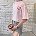 SSJ Japanese Drink Print T-Shirt Strawberry Milk MAMEPIYO rogo Color for Pink (Asia-M, Pink)