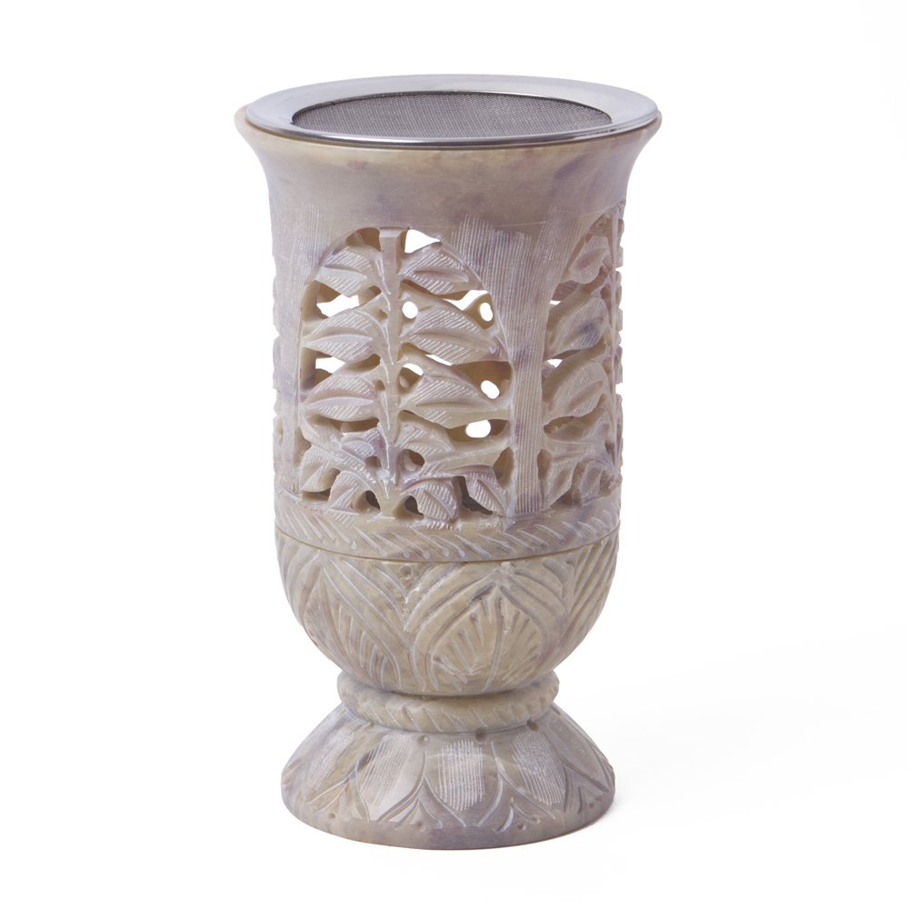 Bitto Incense Burner Lantern Softstone MADURAI Height 13 cm, Ø 9 cm with Stainless Steel Sieve Ø 9 cm Fair Trade Deco Scent Fragrance