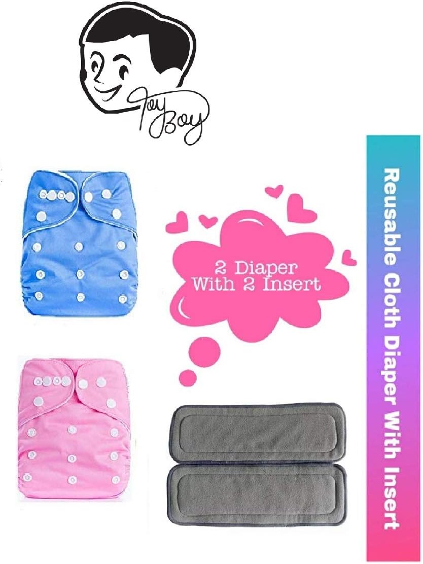 Toyboy Premium Quality Adjustable & Reusable Baby Washable Cloth Diaper Nappies with Wet-Free Inserts for Babies/Infants/Toddlers |Age 0 to 2 Years (Set of 2) (Blue & Pink) - (Assorted Colours)