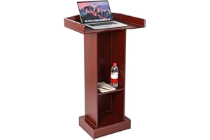 BEQUZON Wooden Podium Lectern Stand with Storage Shelves, Presentation Pulpit for Church Classroom (Reddish Brown)