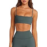 LASLULU Womens Adjustable Spaghetti Straps Sports Bra Square Neck Wireless Padded Workout Yoga Crop Tops