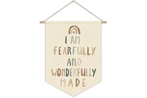 XYDEG Christian Nursery Wall Art Canvas Banner,Fearfully and Wonderfully Made,Bible Verses Wall Hanging Pennant Flag Canvas Banner for Kids Wall Art Playroom Classroom Baby Kids Bedroom 15x11in