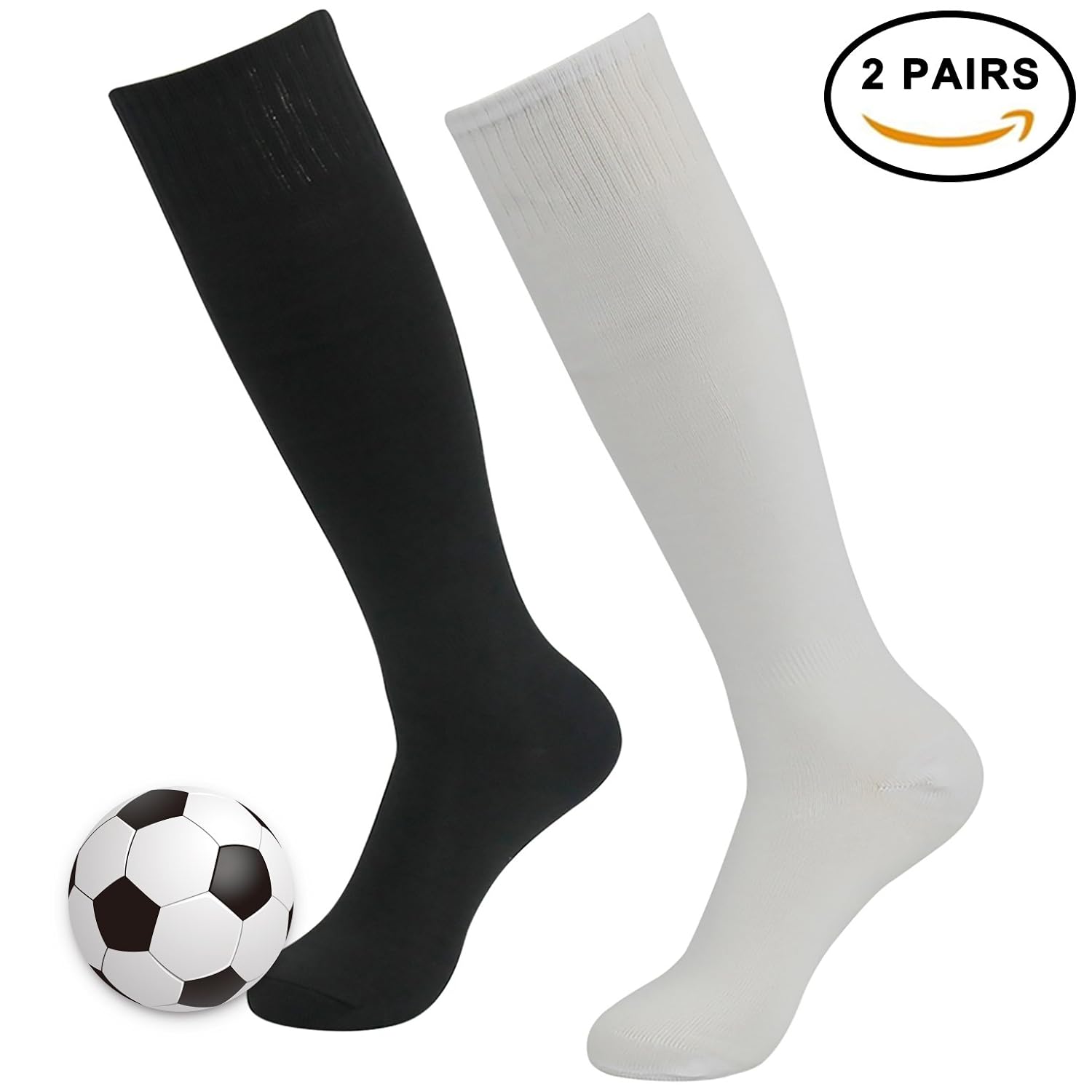 3streetユニセックスover White B077hwjfdb White Pairs Black 2 Football Socks Black Calfストライプ ソリッドロング冬スポーツsoccer Pairs 2 ソックス ファッション