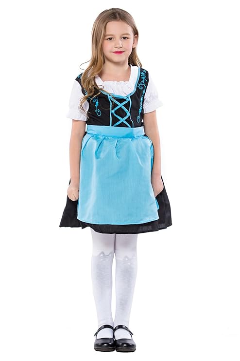 Trachten Kinder Dirndl Set Mädchendirndl Kleid Kostüm Cosplay 2 teilig Blau
