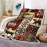 Uokiuki Rustic Cabin Throw Blankets, Farmhouse Country Vintage Bear Moose Wood Cozy Warm Bed Couch Blanket, Hunting Camping Forest White Fleece Flannel Throws to Decorate The Room and Bedroom