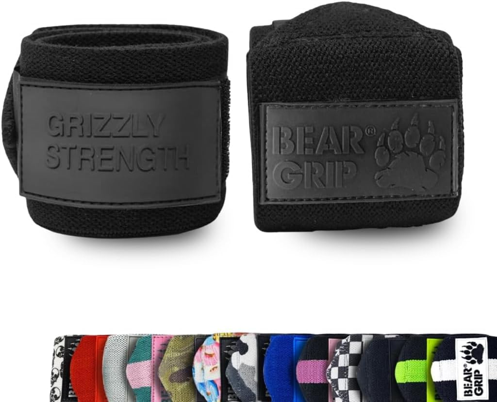 BEAR GRIP - Premium Heavy Duty Weight Lifting Wrist Wraps, Bodybuilding, Crossfit, Powerlifting, StrongMan (Black, 24 Inches)