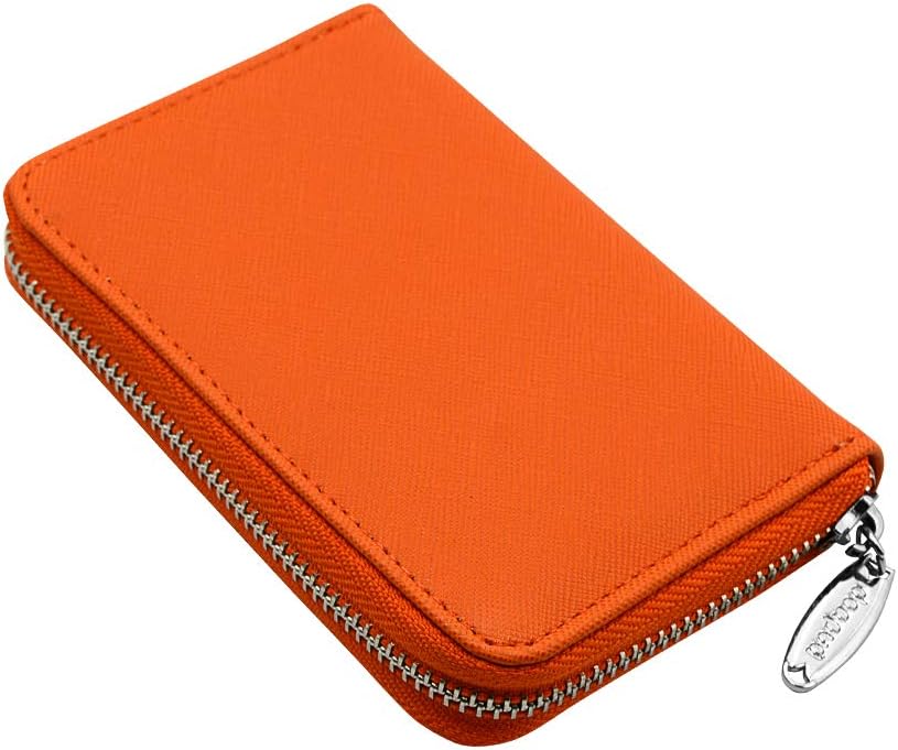 Orange Short Women’s Zip Around Wallet and Clutch Card Holder Saffiano Pattern PU Leather Purse