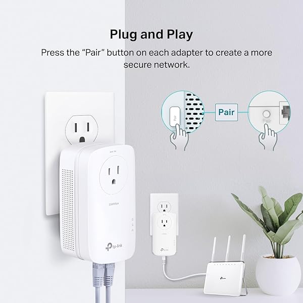 TP-LINK AV2000 POWERLINE ETHERNET ADAPTER TL-PA9020P KIT – POWERLINE NETWORK ADAPTER W/ PASSTHROUGH, NOISE FILTER, 2X2 MIMO, 2 GIGABIT PORTS, ETHERNET OVER POWER, PLUG PAIR & PLAY, POWER SAVING MODE