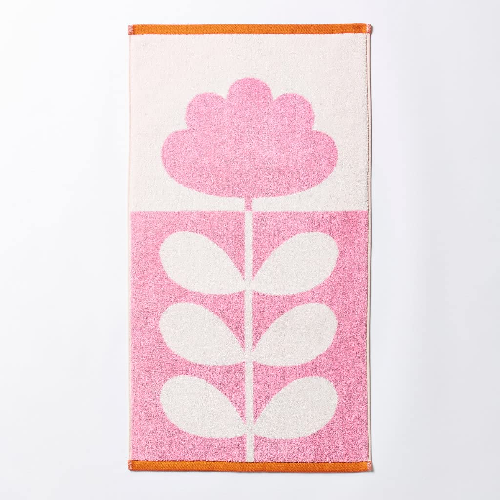 Orla Kiely Cut Stem Bathroom Towel Tulip Pink & Paprika 100% Cotton (Hand Towel 50cm x 90cm)
