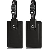 Premium Genuine Leather Luggage Tags for Suitcases - Quick Release, Privacy Protection, Elegant and Durable, Travel Essential Luggage Tag - 2 Pack Black