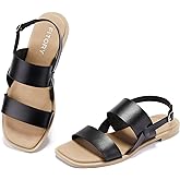 FITORY Women's Flat Sandals Fashionable Square Open Toe Adjustable Buckle Slippers Summer Size 6-11
