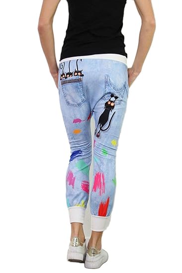 si moda Damen Baggy Jogging Haremhose Chino Sweathose Yoga Ripped Jeans Look Motiv M/L Italy