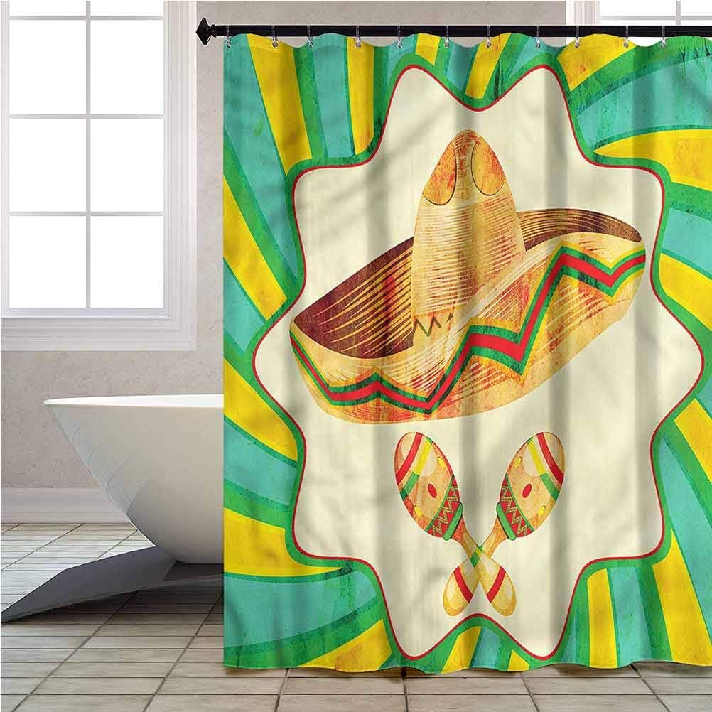 Aishare Store Shower Curtains Mexican Starburst Lines Maracas 12 Hooks