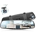 Car Dash Cam Backup Rearview Mirror Camera, 4.3" Full HD 1080P Smart Rearview Mirror Camera for Cars, Trucks, SUV, Dual Cameras, Built-in G-Sensor, Parking Assistance & Loop Record Support