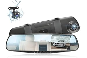 AUKEPO Car Dash Cam Backup Rearview Mirror Camera, 4.3" Full HD 1080P Smart Rearview Mirror Camera for Cars, Trucks, SUV, Dual Cameras, Built-in G-Sensor, Parking Assistance & Loop Record Support