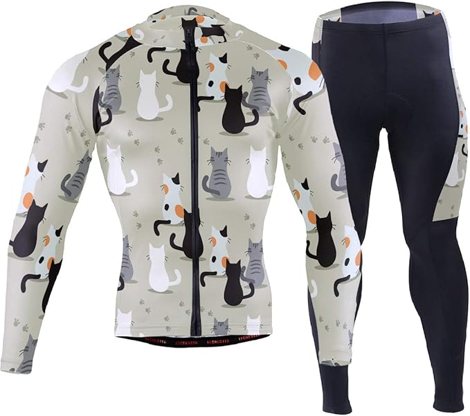 Amazon サイクリングウェア 上下セット サイクルジャージ かわいい ねこ 背面図 サイクリング服 長袖 自転車ウェア 防風性 ロードバイク サイクリングスーツ サイクリングパンツ サイクルジャージ スポーツウェア メンズ ゴルフウェア サイクル 自転車 サイクル