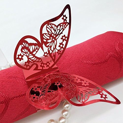 Sopeace Set of 50 Butterfly Laser Cut Paper Napkin Rings Holders Party Wedding Favors for bodas Table Decoration (Red)