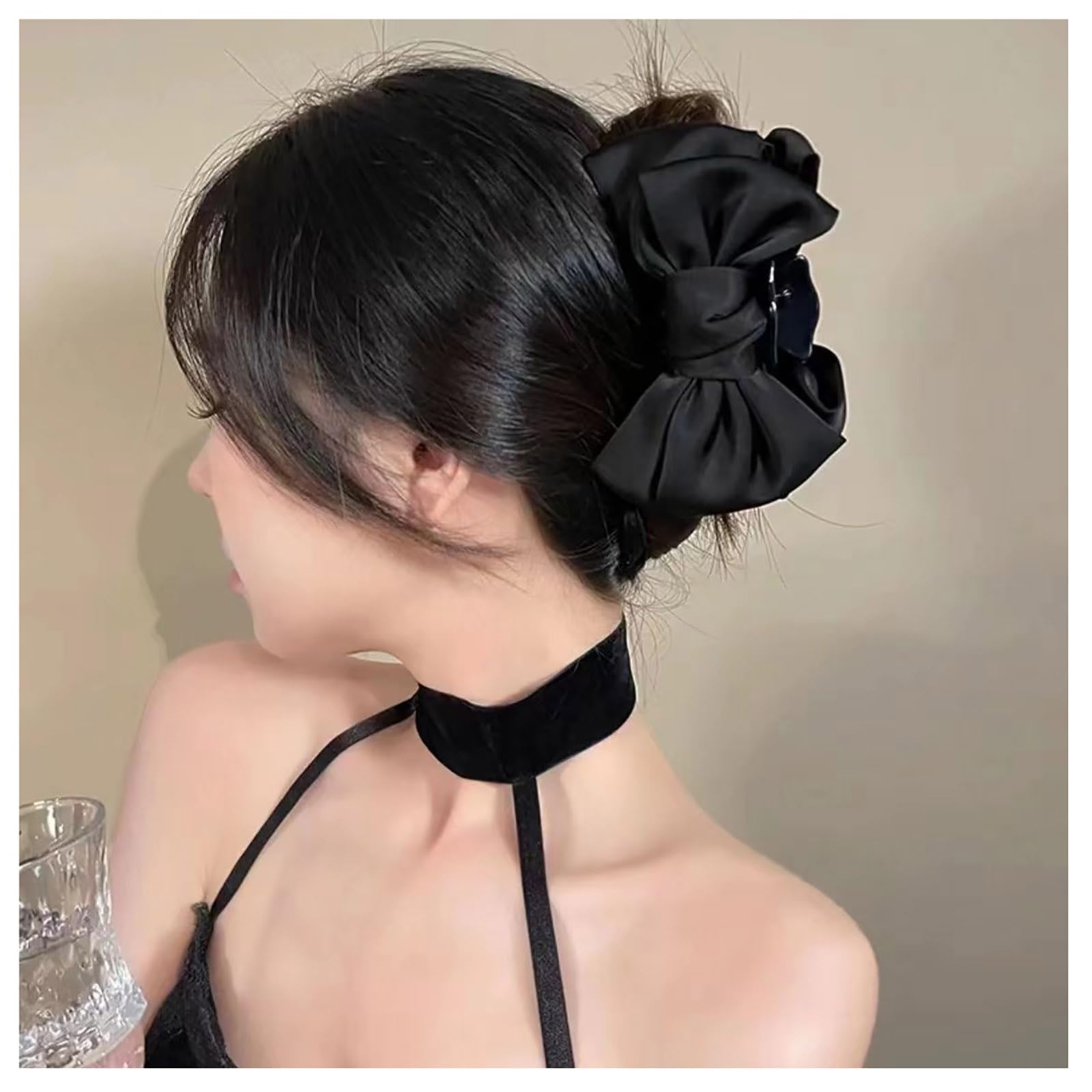 Bow Tie Hair Barrettes Vintage Layers Bow Knot Claws Large Hair Clips Accessories for Women Girls (Black)