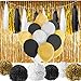 Paxcoo 52 Pcs Black and Gold Party Decorations with Balloons Tissue Pom Poms Tassel Garland for Happy New Year New Year's Eve Party Decorations