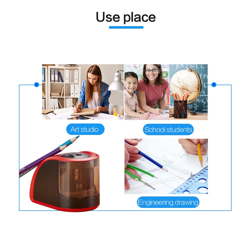 ProAid Portable Electric Pencil Sharpener - Powered by Batteries or Adapter - Perfect For Office, Kids, Artists, Red