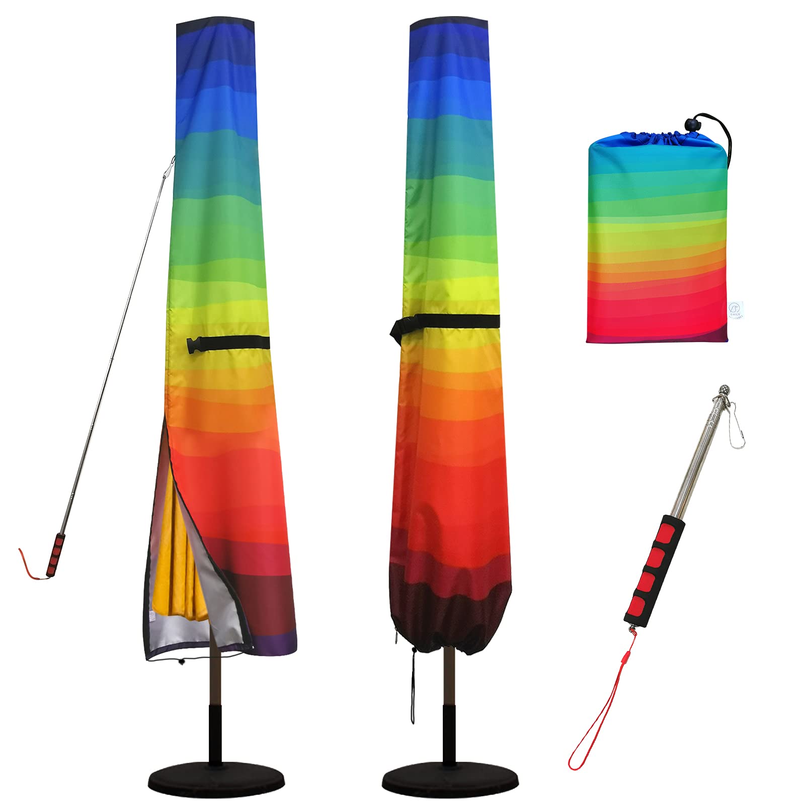 Daily Treasures Rainbow Parasol Cover, 420D Oxford Fabric Garden Umbrella Cover, Waterproof, Fits 8ft to 11ft, Windproof & Dustproof