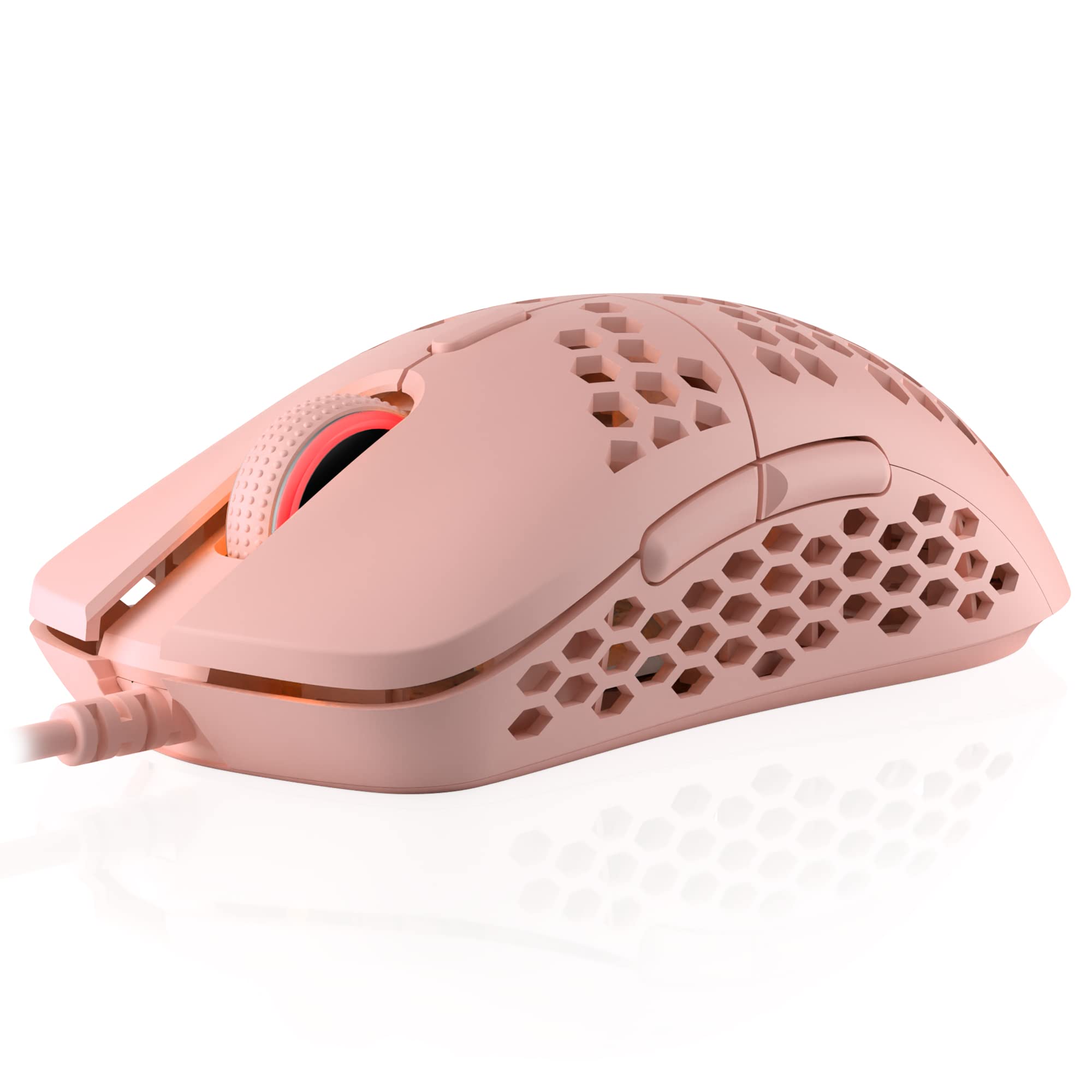 HK Gaming Mira S Ultra Lightweight RGB Gaming Mouse | Honeycomb Shell | 61 grams | max 12000 cpi | USB Wired | 6 programmable Buttons | On-Board Memory | Anti Slip Grips | Mira-S Rose Quartz
