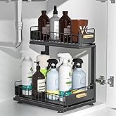 Under Sink Organizer Kitchen, 2 Tier Under Sink Organizers and Storage, Pull out Cabinet Organizer Shelf, Metal Drawer for Kitchen Bathroom Pantry Cabinet Closet Organization Rack, Black, 1 Pack