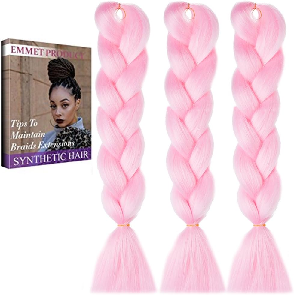 Emmet Jumbo Braiding Hair 100g/pc 24" Long Kanekalon African Synthetic Braids Hair Extension, with Hair Care Ebook (24", 3 Pack, Pure Color 54)