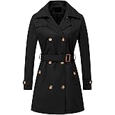 Chrisuno Women's Double Breasted Trench Coats Mid-Length Belted Overcoat Long Dress Jacket with Detachable Hood