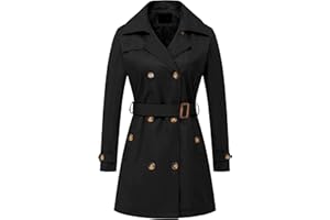 Chrisuno Women's Double Breasted Trench Coats Mid-Length Belted Overcoat Long Dress Jacket with Detachable Hood