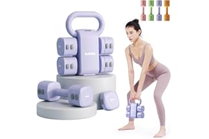 RUNWE Lightweight Adjustable Dumbbell Kettlebell Set - 4 in 1 Free Weight Set with Kettlebell Grip Converter, Each 2.2 3.3 4.4 5.5lb Quick Change Weight Women Dumbbell Set for Small Spaces Home Gym