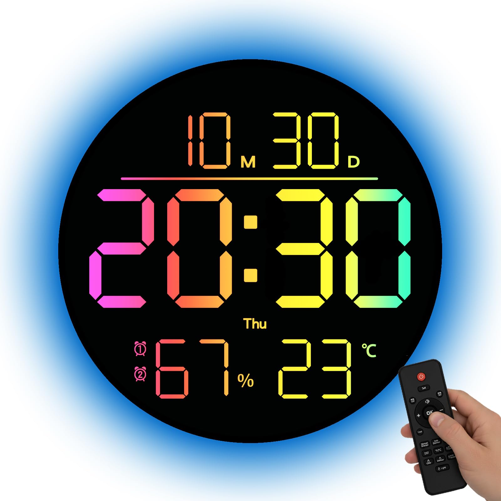 Photo 1 of ***MISSING PARTS***
10-Inch RGB LED Digital Wall Clock with Temperature, Humidity, and Date Display?Dual Alarms, Countdown Timer, 11 Backlight Colors, Auto Brightness, Silent Operation?Modern Decor for Home&Office