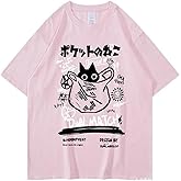 Unisex Cartoon T-Shirts Harajuku Kawaii Cat Letter Printed Short Sleeve Tees Couple Loose Clothes Y2K Tops