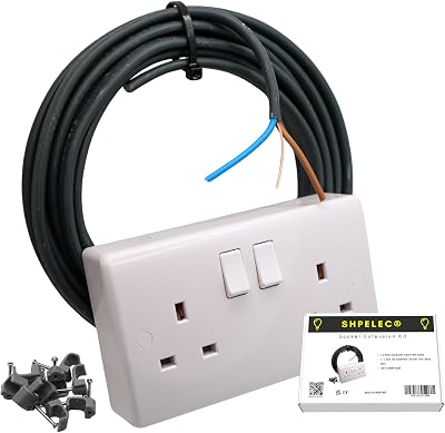 SHPELEC 13A Socket Extension Kit 5m Twin and Earth Cable 6242YH 2 Gang