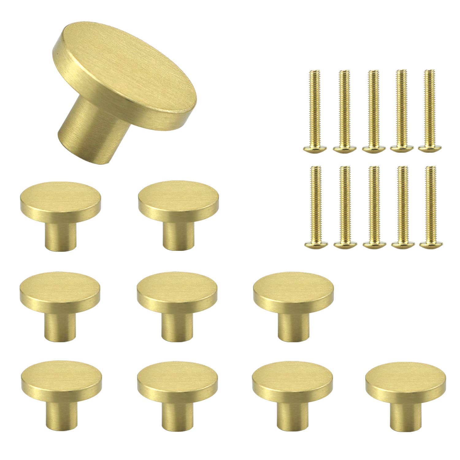 Lemiyoo 10 Sets Solid Brass Door Knobs, Round Drawer Handles, Metal Single-Hole Pulls,Used for Cabinets, Kitchen Cupboards，Shoe Cabinets, Wardrobes, Drawer (25 * 25mm, Gold)