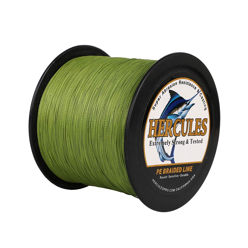 Hercules Super Strong 1000M 1094 Yards Braided Fishing Line 100 LB Test for Saltwater Freshwater PE Braid Fish Lines 4 Strands - Army Green, 100LB (45.4KG), 0.55MM