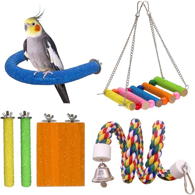 LIMIO Bird Perch for Cockatiels Parakeet Swing Toys Conures Stand 5 Types of