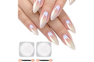 SULILY 2 PCS White Pearl Chrome Nail Powder,Mirror Effect Aurora Magic Pearlescent Nail Jewelry Glitter Powder Holographic Pigment,Symphony Mermaid Pearl Neon LCE Dust Nail Powder,Dly Nail Art Decorations