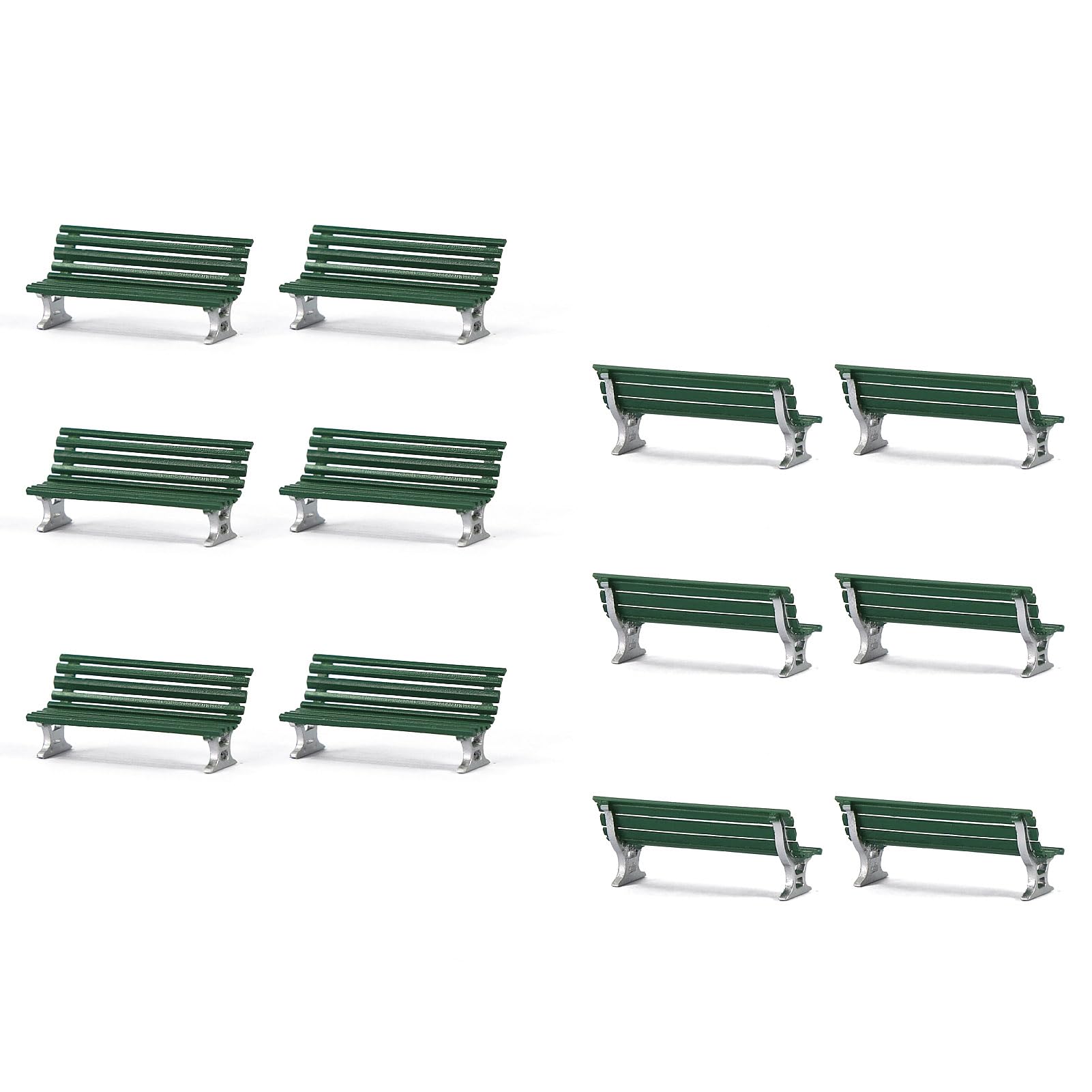 Evemodel 12pcs 1:87 Scale Model Benches for H0 Gauge Railway Leisure Chair Bonsai Decor (A Green with silver)