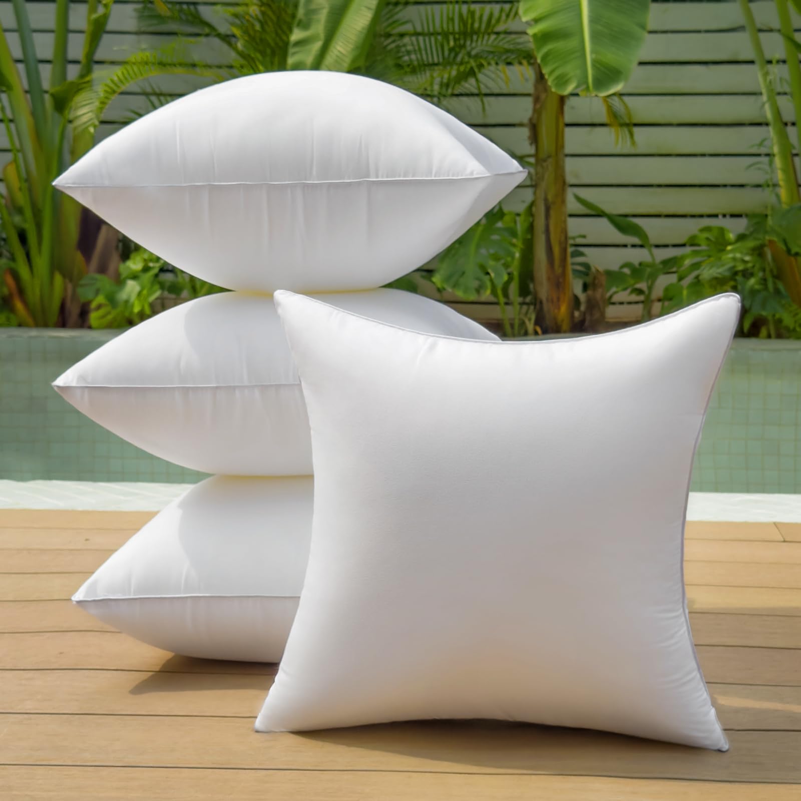 Photo 1 of QSWRD 16 x 16 Outdoor Pillow Inserts Pack of 4 Patio Furniture Pillows Cushion Waterproof Square Throw Pillow Inserts Decorative Couch Pillow Inserts White Sofa Sham Cushion Stuffer
