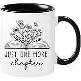 Just One More Chapter Book Themed Coffee Mug, Reader Librarians Books Lovers Gift, 11 oz Ceramic Coffee Water Cup for Reading Woman Man Book Club Friends Bookish Items