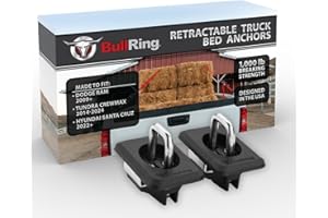 Bull Ring Retractable Truck Bed Tie Down Anchors for Dodge RAM 2009+, Toyota Tundra CrewMax 2014-24, Hyundai Santa Cruz 2022-24, Rail Cap Trim Required to Install (2 Pack)