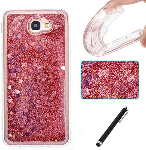Beddouuk Samsung Galaxy J5 Prime Glitter Case,Luxury Red Love Design Flowing Floating Bling Shiny Sparkle Glitter Clear Transparent Soft Tpu Rubber Protective Cover For Galaxy J5 Prime