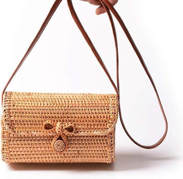 TopHandle Bags Woven Rattan Bag for Women Handmade Beach Tote Rattan