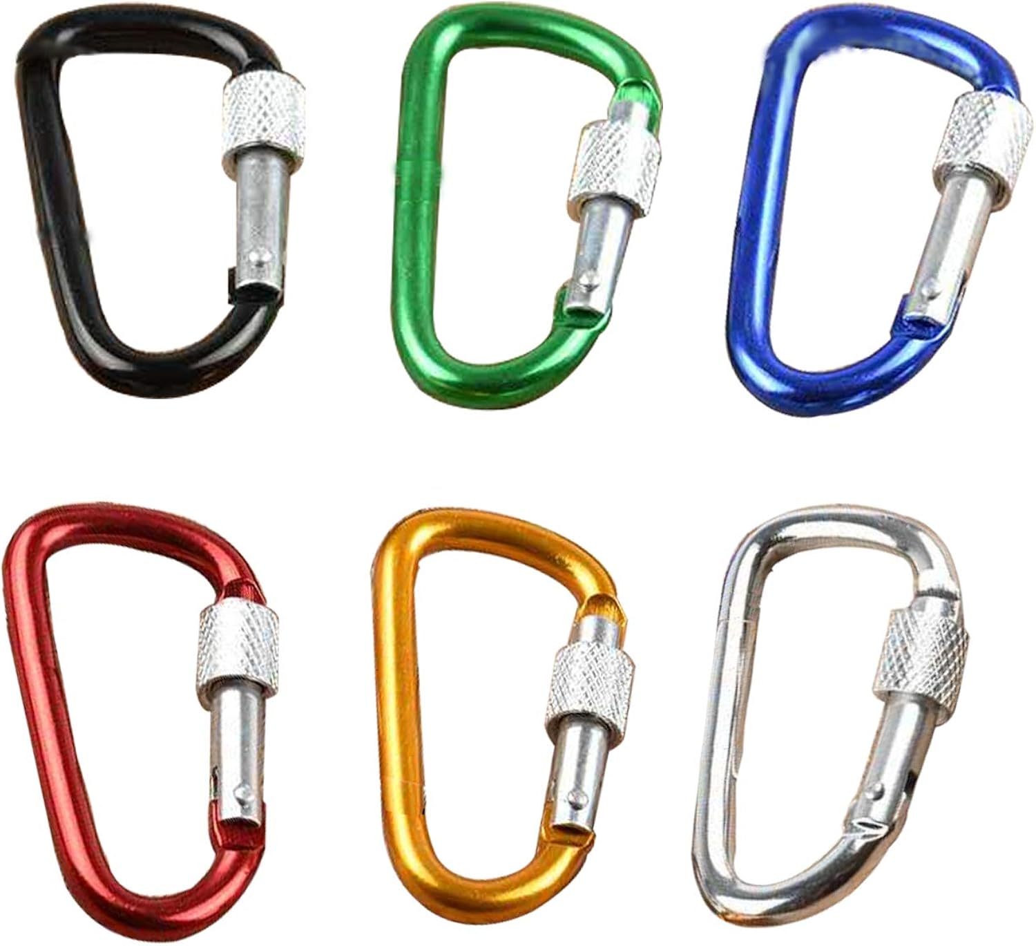 6PCS Screwgate Lock Keychain Clips Carabiner 2 1/4 inch Aluminum Durable Dshape
