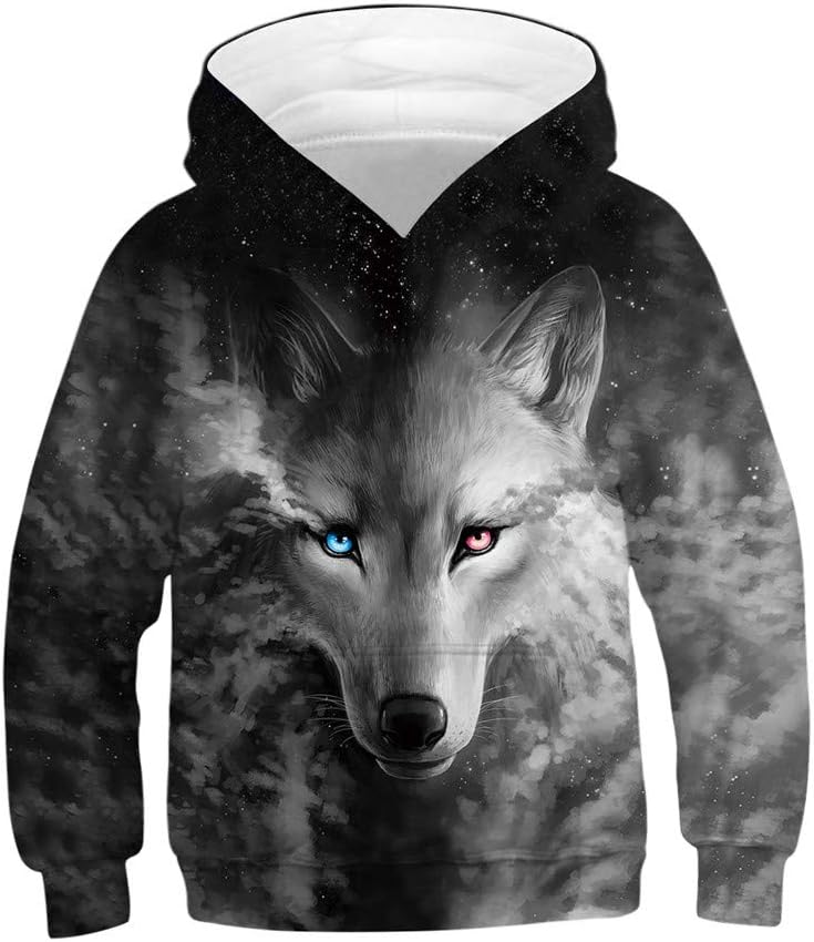 Fineser Unisex Teen Kids Galaxy Animal Paint Pockets 3D Pullover Hoodie Hooded Sweatshirts Hoodies 4-13Y