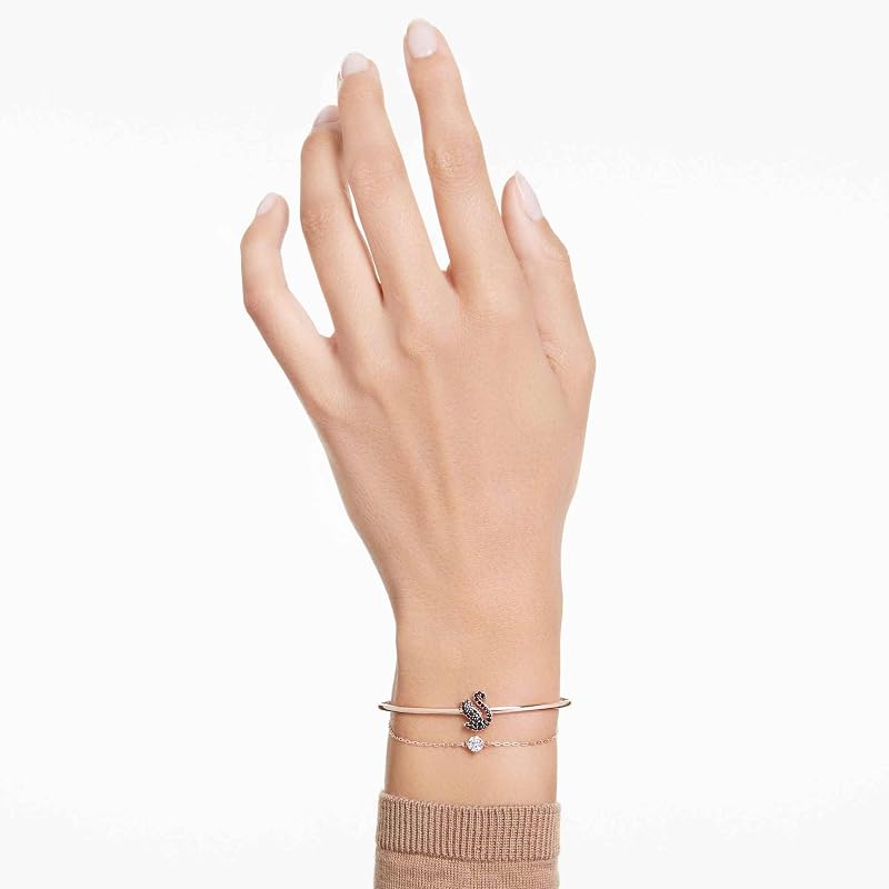 Swan Armreif, Rosé Vergoldeter Damenarmreif mit Schwan-Motiv und Strahlenden Swarovski Kristallen