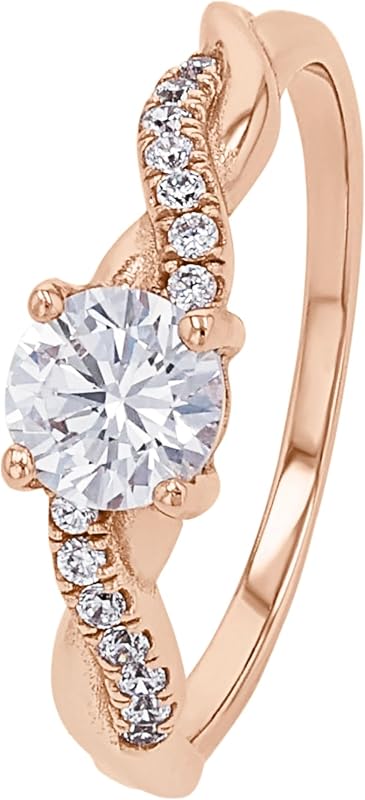 Anillo de plata de ley 925 Anillos de las señoras, con sintetizador de circonio, de color rosa, viene en caja de regalo de joyería